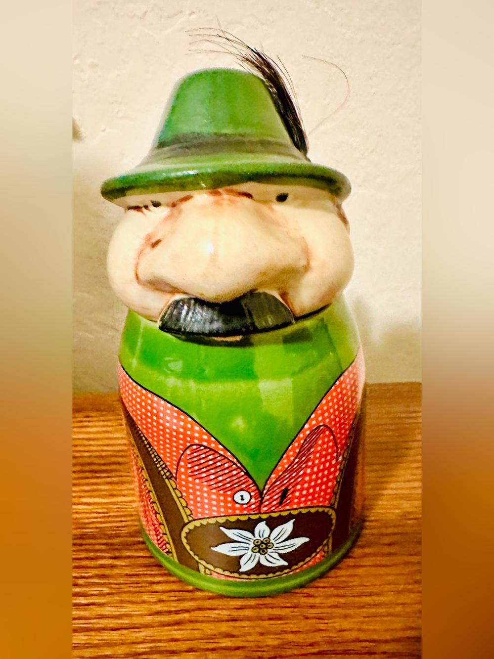 Vintage Gerz W Germany Figural Lidded Beer Stein Tyrolean Bavarian Moustache Man